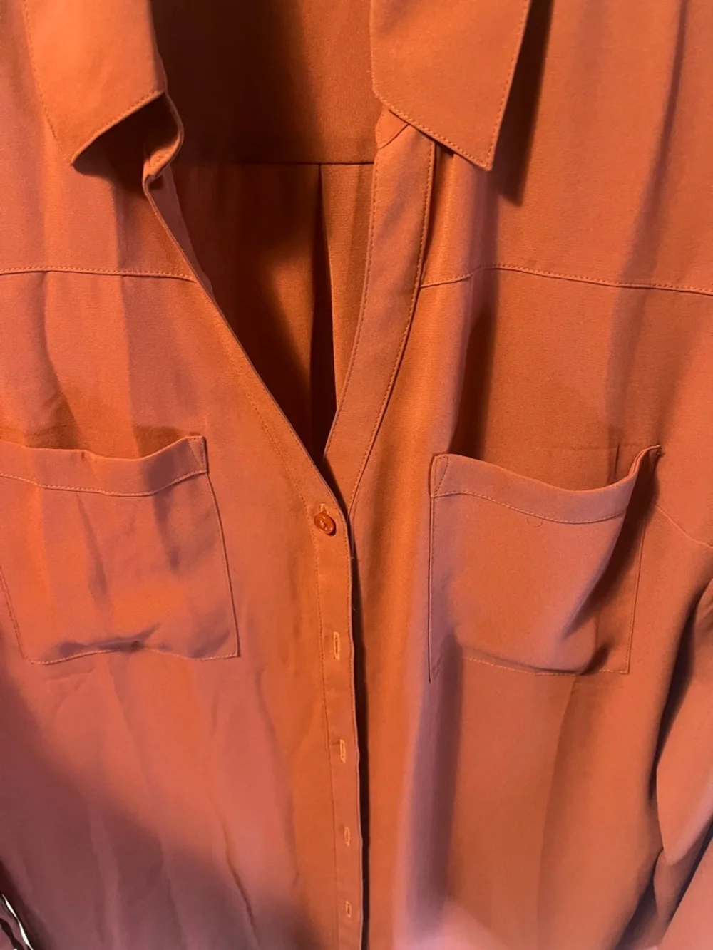 Express Rust-Red Button Front Blouse - Picture 3 of 6